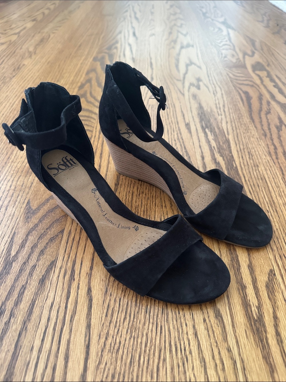 Söfft Black Suede Ankle-Strap Wedges - Picture 3 of 15